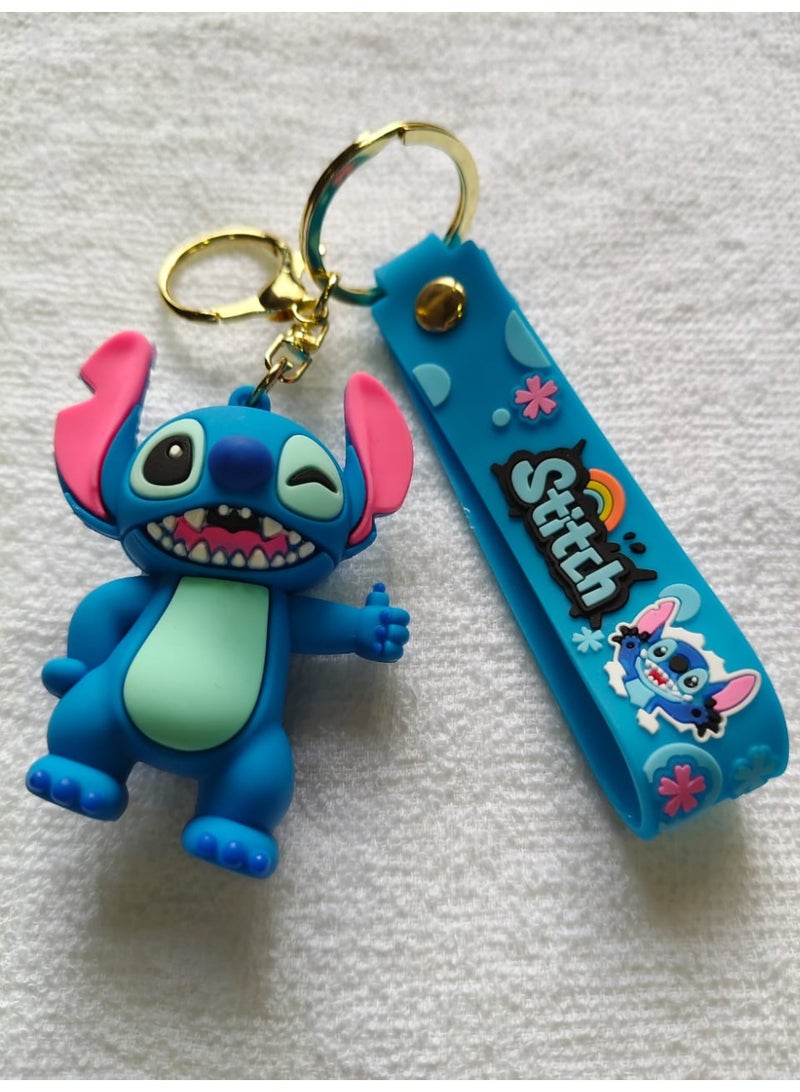 Blue Alien Cartoon Keychain with Soft Silicone Strap Cute Character Bag Pendant Backpack Zipper Keys Gift - Image 1